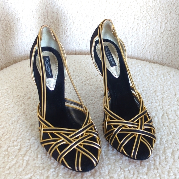 Dolce & Gabbana Black and Gold Women's Shoes - Picture 1 of 12